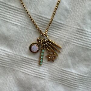 Gold Charm Necklace with Star and Gem Accents
